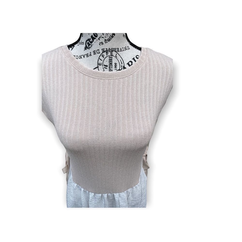NWOT Zara tan top with white crepe like bottom dress size S - Picture 3 of 6
